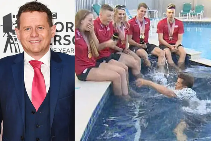 🏊‍♂️まさかのプールにドボン！マイク・ブシェル記者、体当たり取材が裏目に！