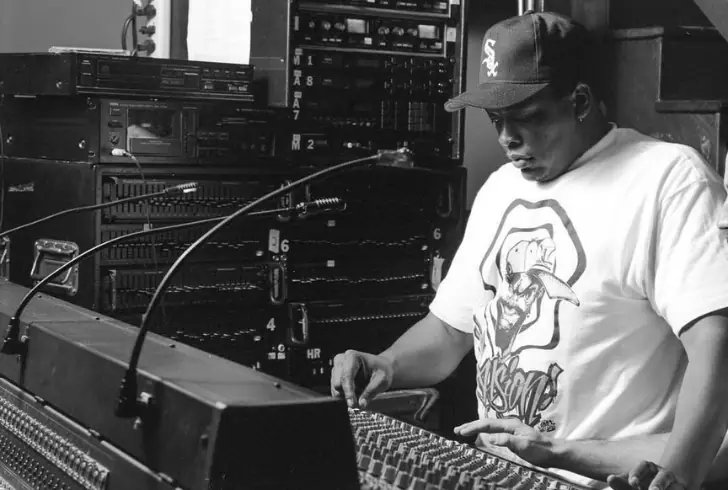 Young Dr Dre in studio working